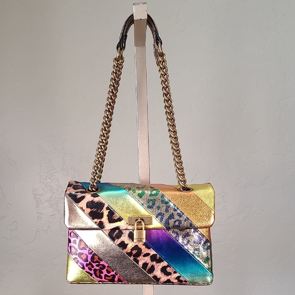 Kurt Geiger Handbags - Kurt Geiger Brixton Lock Gold Rainbow Multi-Color Metallic Leather Bag Purse